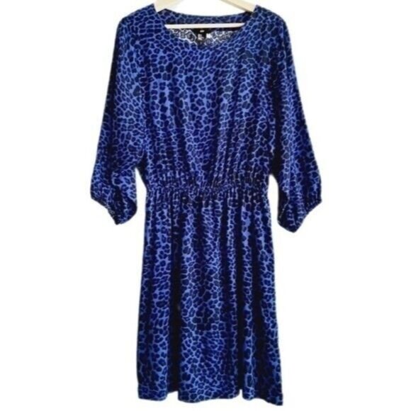 H&M Leopard Print Flowy Mini Dress Blue & Black Sz 6 - Picture 1 of 9
